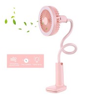 KOBWA LED Clip Fan  1500mAh Rechargeable Battery Operated Clip on USB Desk Fan  Mini Personal Clip-on Table Fan 2 Speed with Lamp for Baby Stroller  Office  Home Car  Bedroom - B07F73MFLL